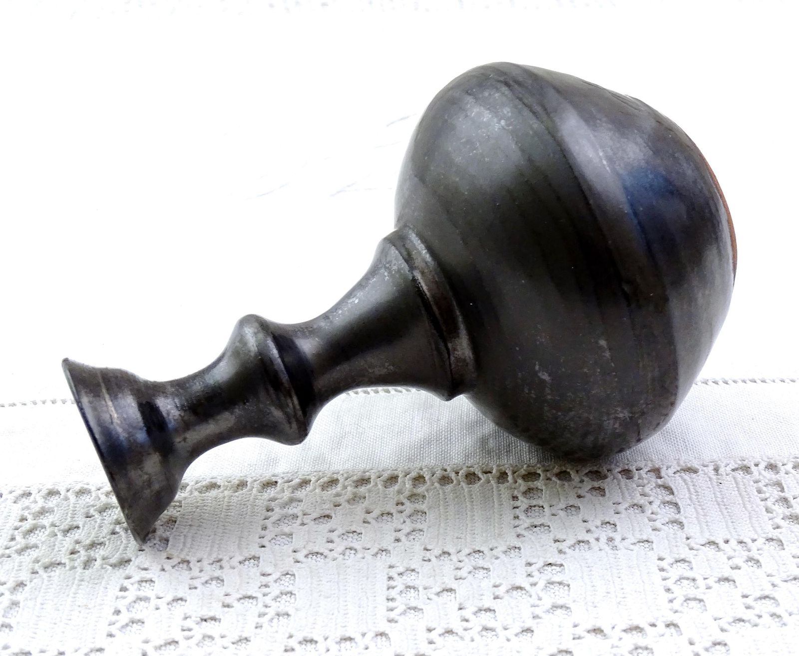 Small Vintage Mid Century Modern Jean Marais Studio Pottery Bud Vase With Black Irradissante Glaze From Vallauris, Retro Mcm 1960s China photo for sale