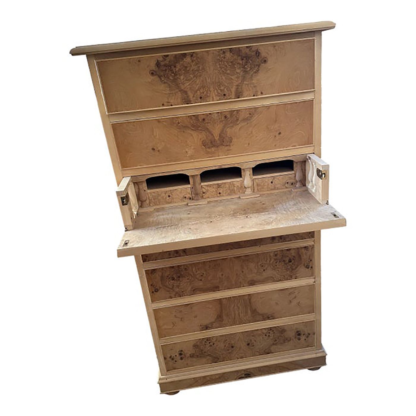 '800 Empire Style Desk Chest Of Drawers In Natural Burl Wood On Ash