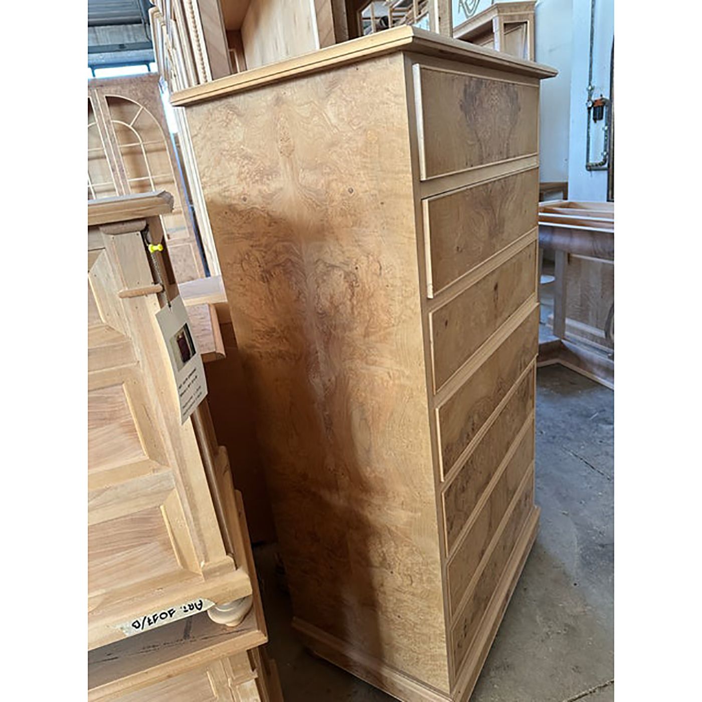 '800 Empire Style Desk Chest Of Drawers In Natural Burl Wood On Ash photo vinterior