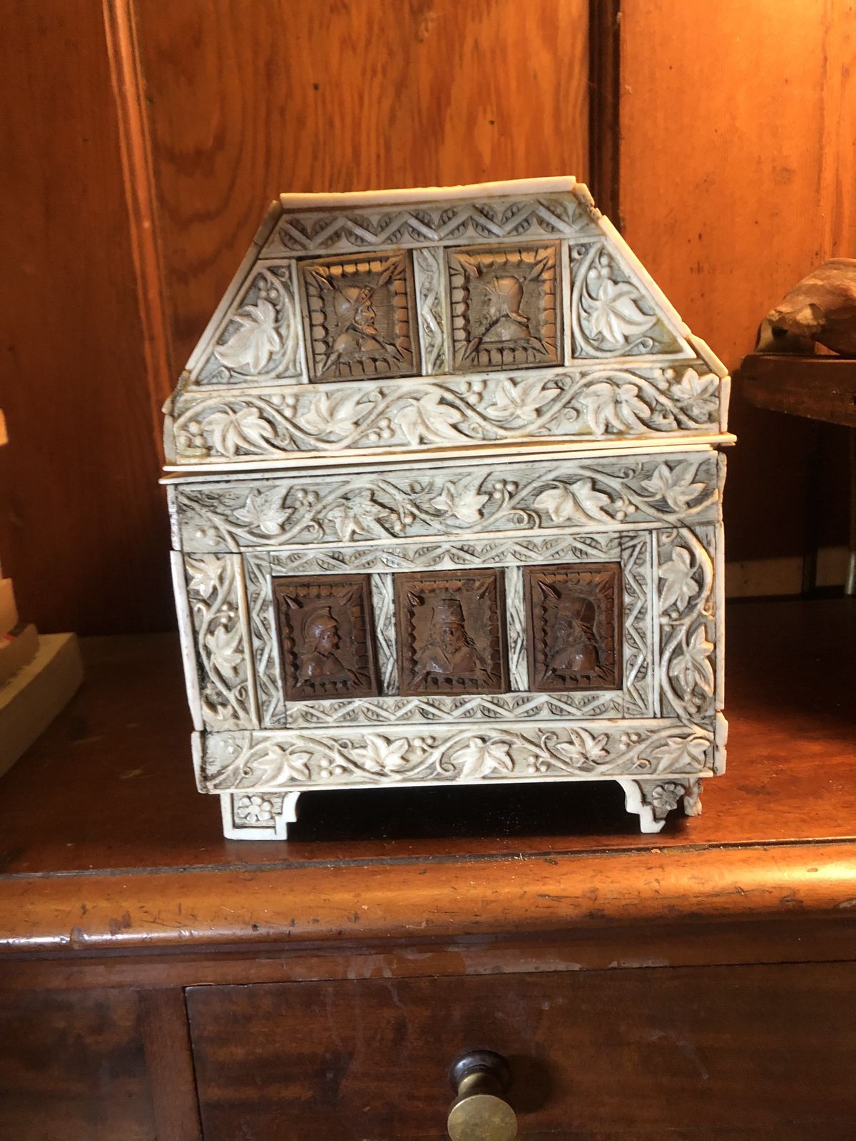 Antique Casket  – Bone & Fruit Wood Inlay –Embriachi Workshop Style Of 1600s photo Home Decor