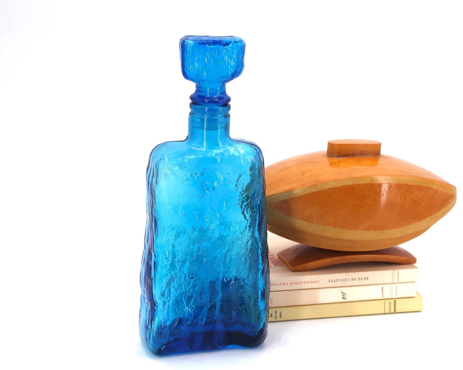 Italiaanse Empoli Blauwe Glazen Geniefles, Karaf, Ca. Jaren 1960 / Made In Italy, Ice photo buy