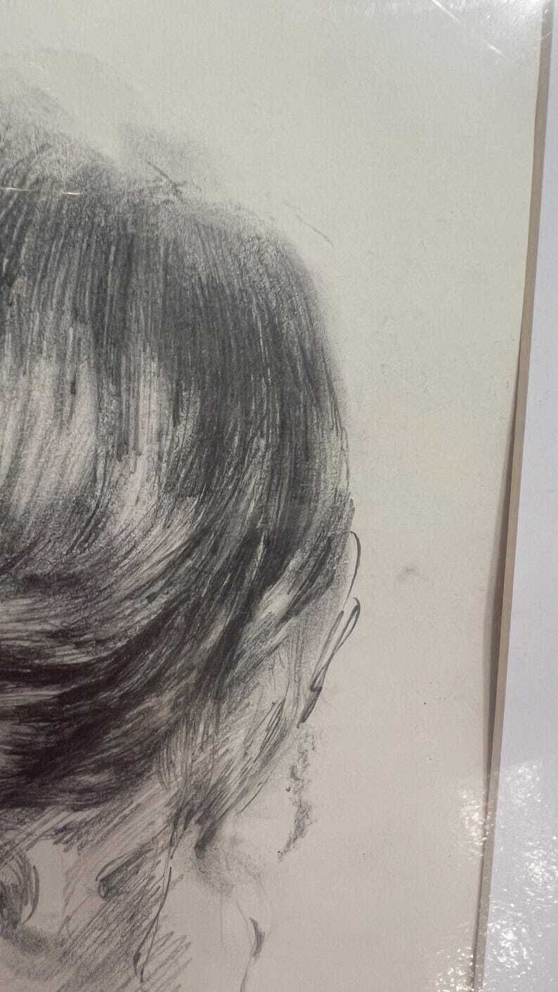 Contemporary Pencil Drawing Of Woman’s Hair In Loose Bun, Framed photo vinterior