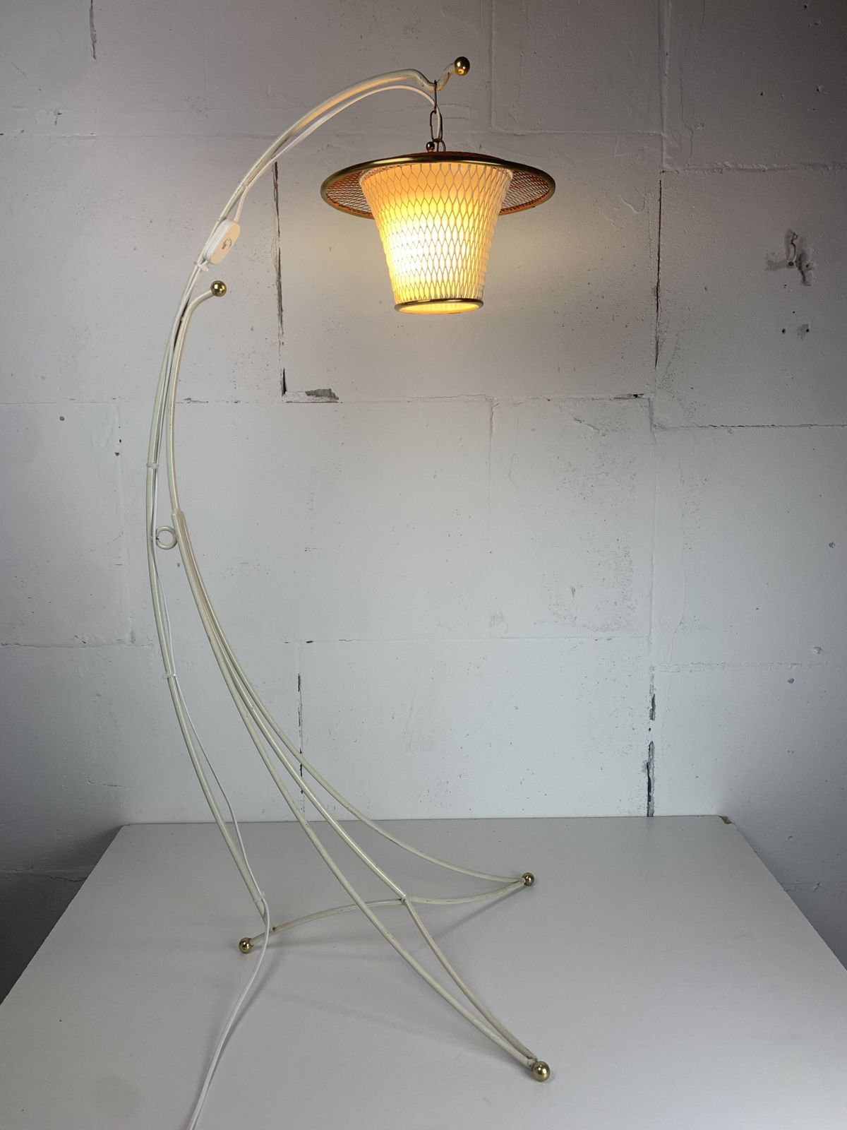 Midcentury French Rockabilly Lantern Low Floor Lamp, 1950s photo buy