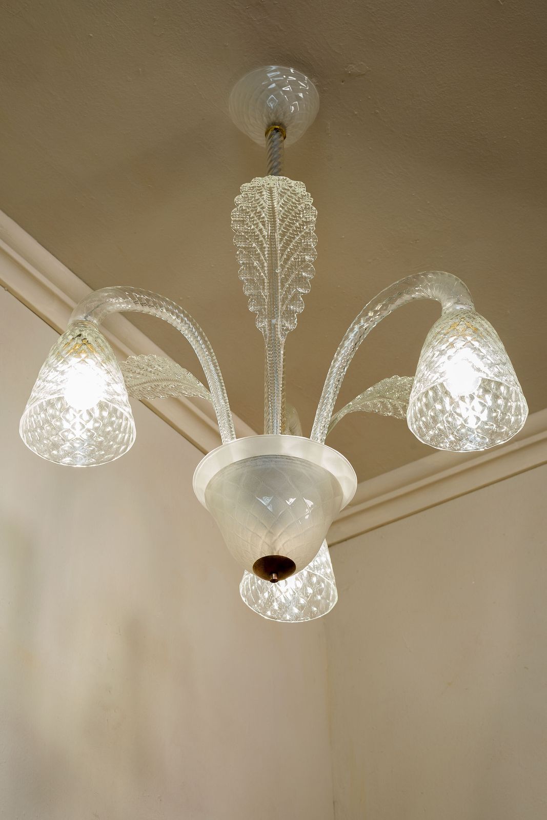 Three Light Art Deco Blown Glass Chandelier From Murano photo 1150.0