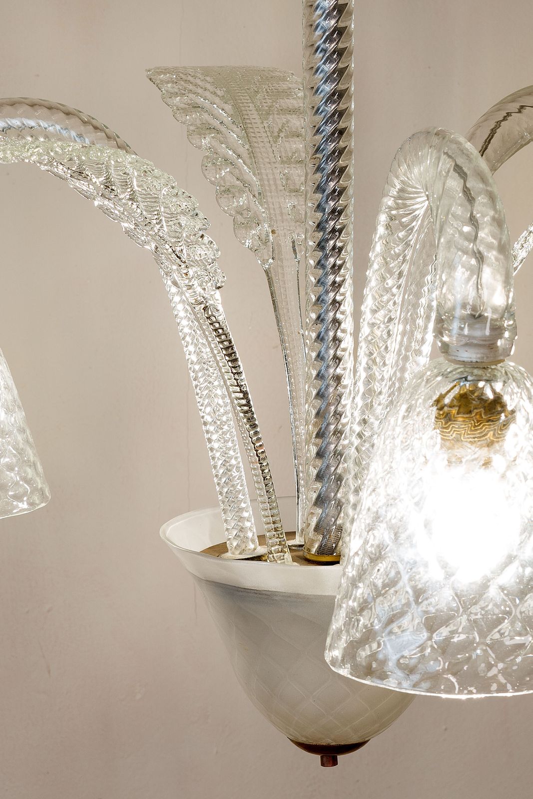 photo for sale Three Light Art Deco Blown Glass Chandelier From Murano