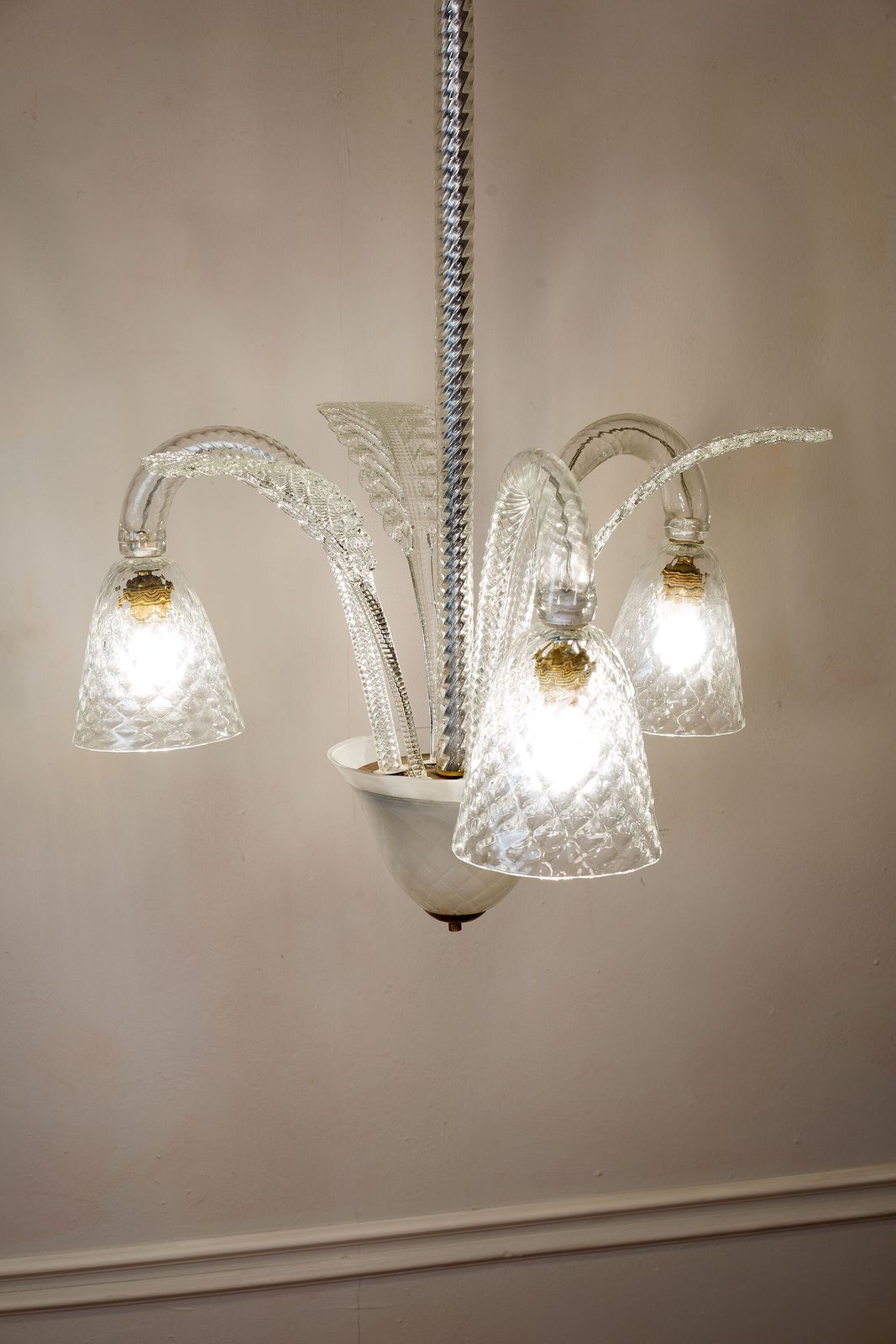 Three Light Art Deco Blown Glass Chandelier From Murano photo furniture