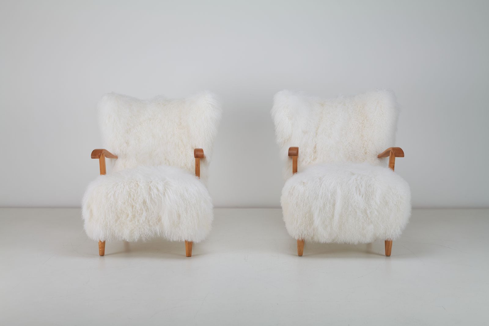 Long Hair Tibetan Sheepskin Armchairs , Sweden, 1940s photo Furniture