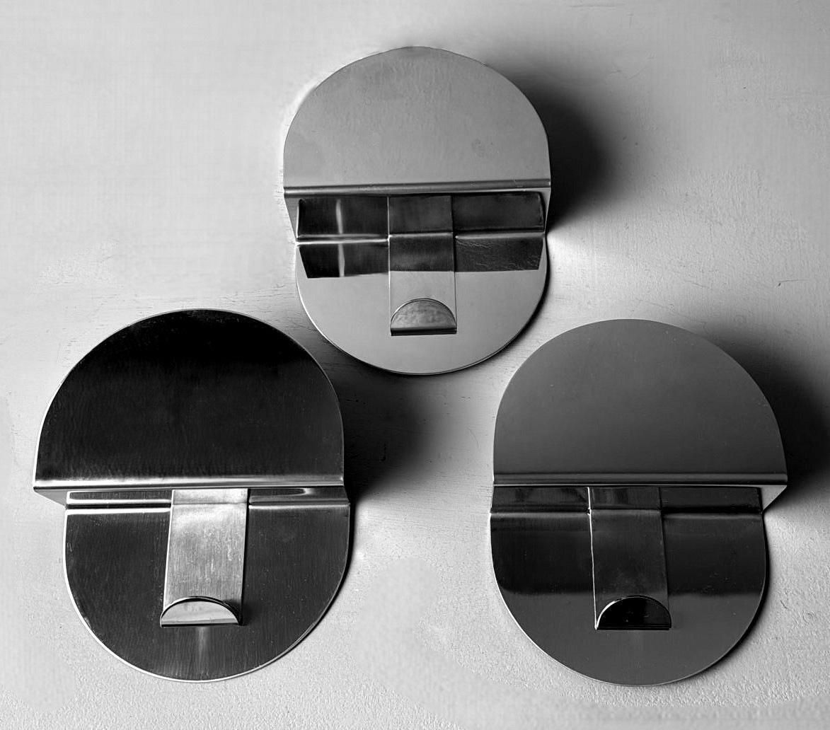 Space Age Vintage Set Of Three Italian Stainless Steel Wall Hooks photo furniture