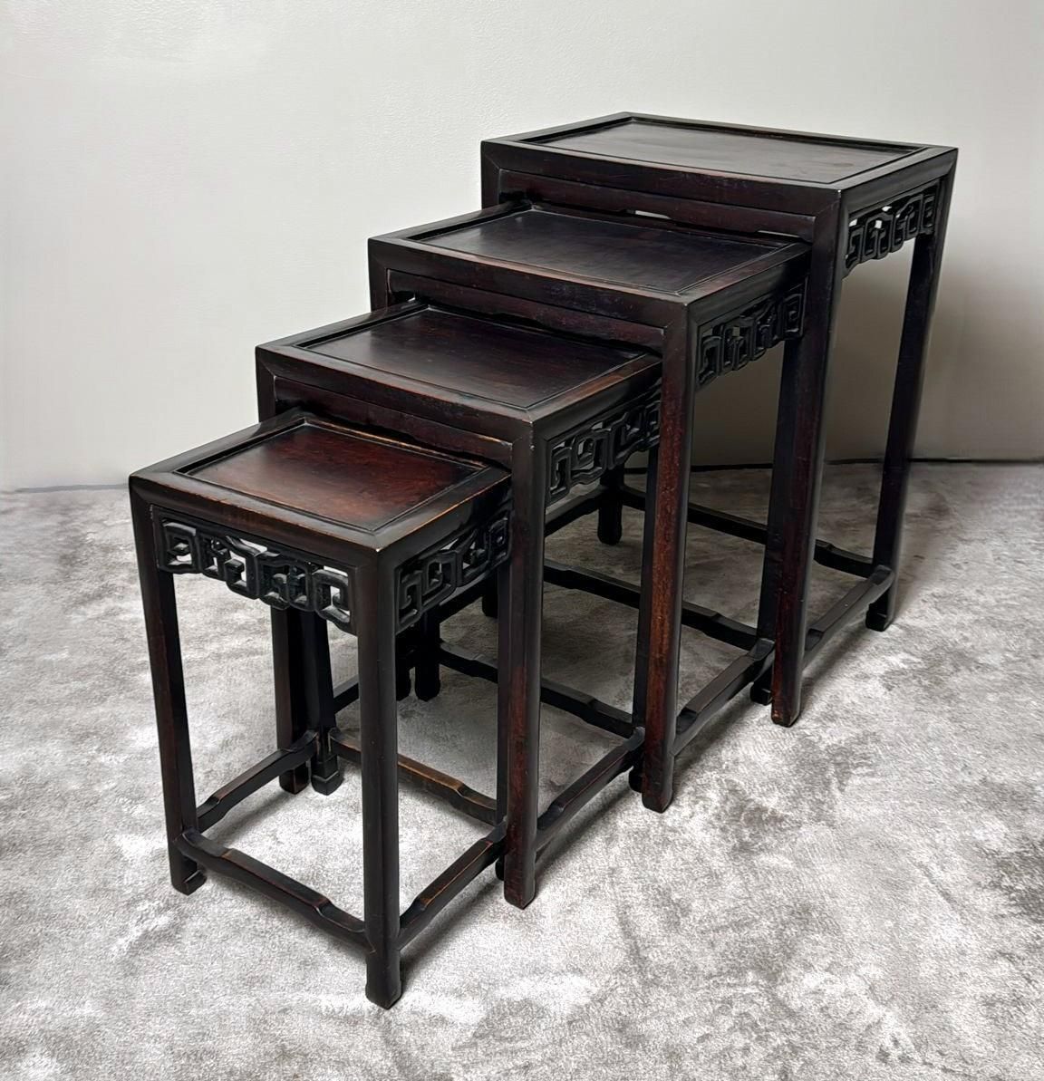 Qing Dynasty Style Set Of 4 Chinese Wooden Nesting Side Tables photo Furniture