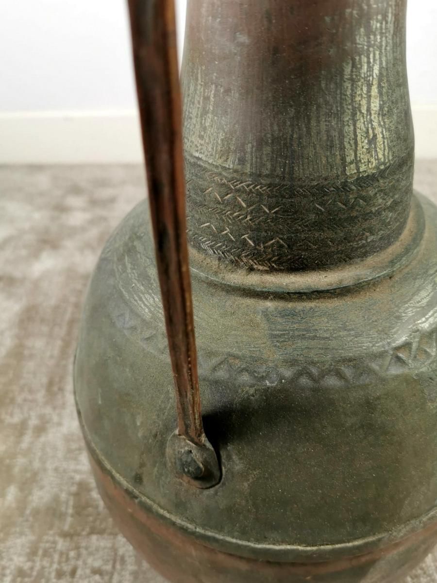549.0 Antique Spanish Copper Jug With Lid All Hand Forged With A Beautiful Patina photo