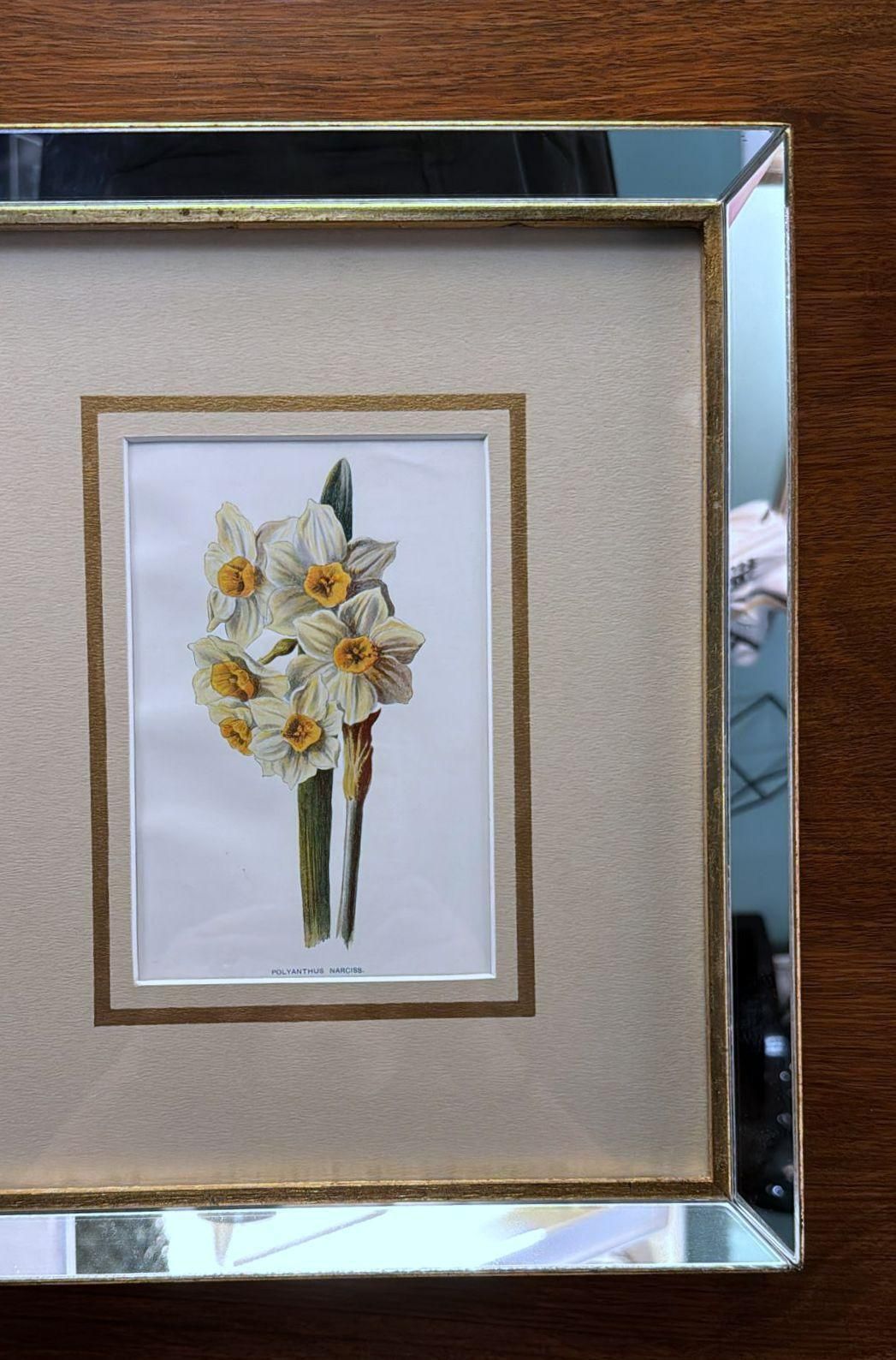 Italian Mirror Frame With English Chromolithographic Floral Prints   01 photo 381.0