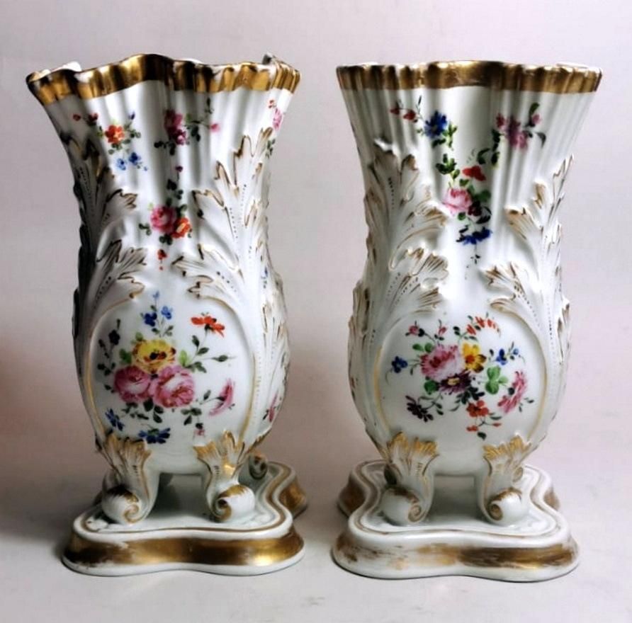 Porcelain De Paris Napoleon III Style Pair Of Shaped Vases Hand Decorated photo furniture