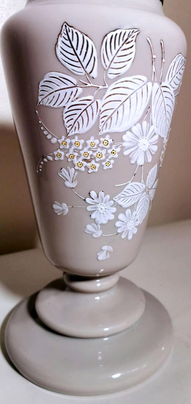 French Grey Opaline Glass Vase With Hand Painted Flowers Liberty Style photo Home Decor