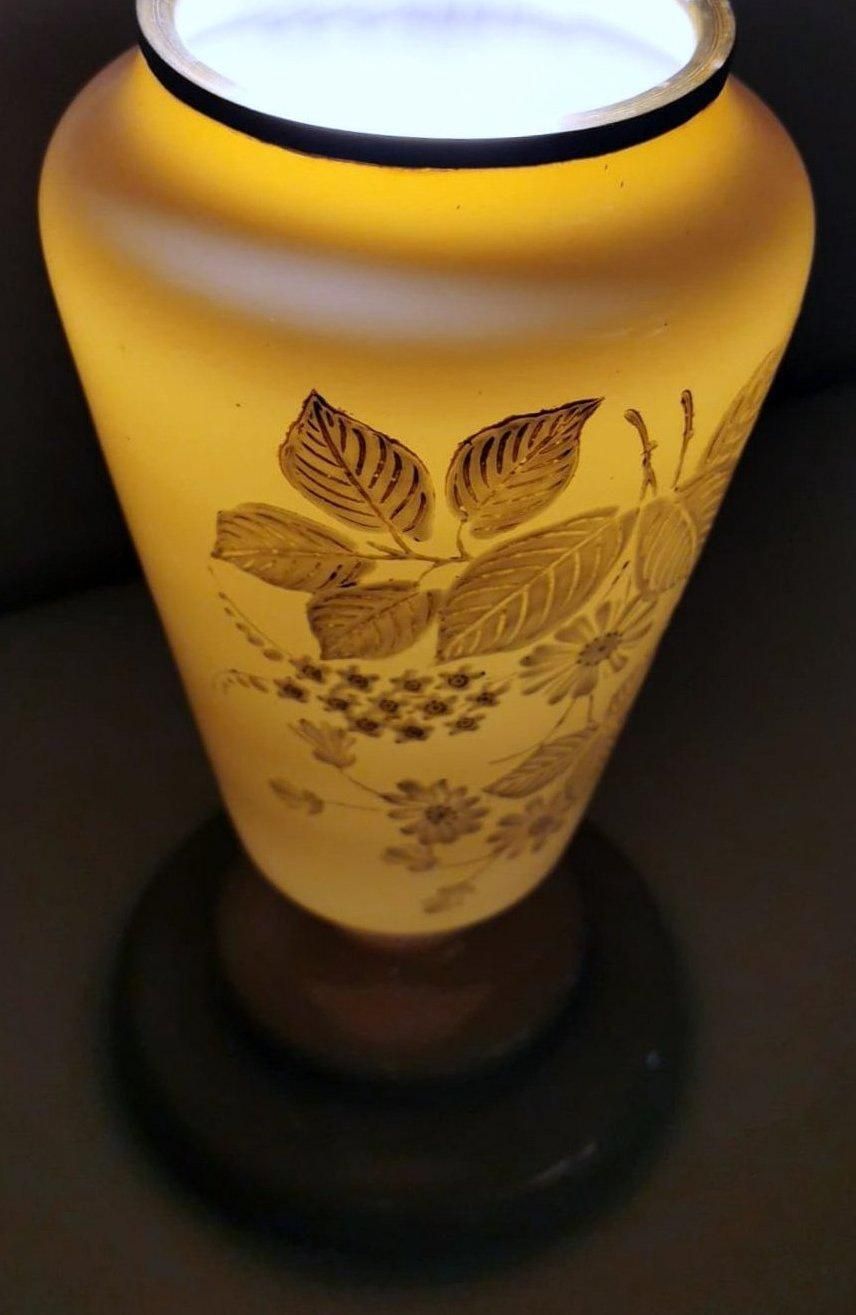 Home Decor French Grey Opaline Glass Vase With Hand Painted Flowers Liberty Style photo