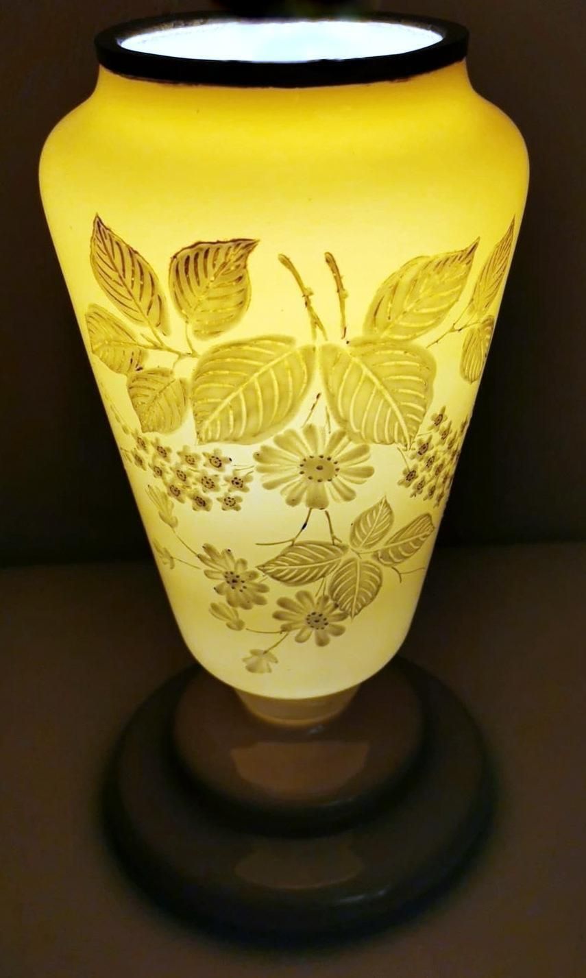 photo vinterior French Grey Opaline Glass Vase With Hand Painted Flowers Liberty Style