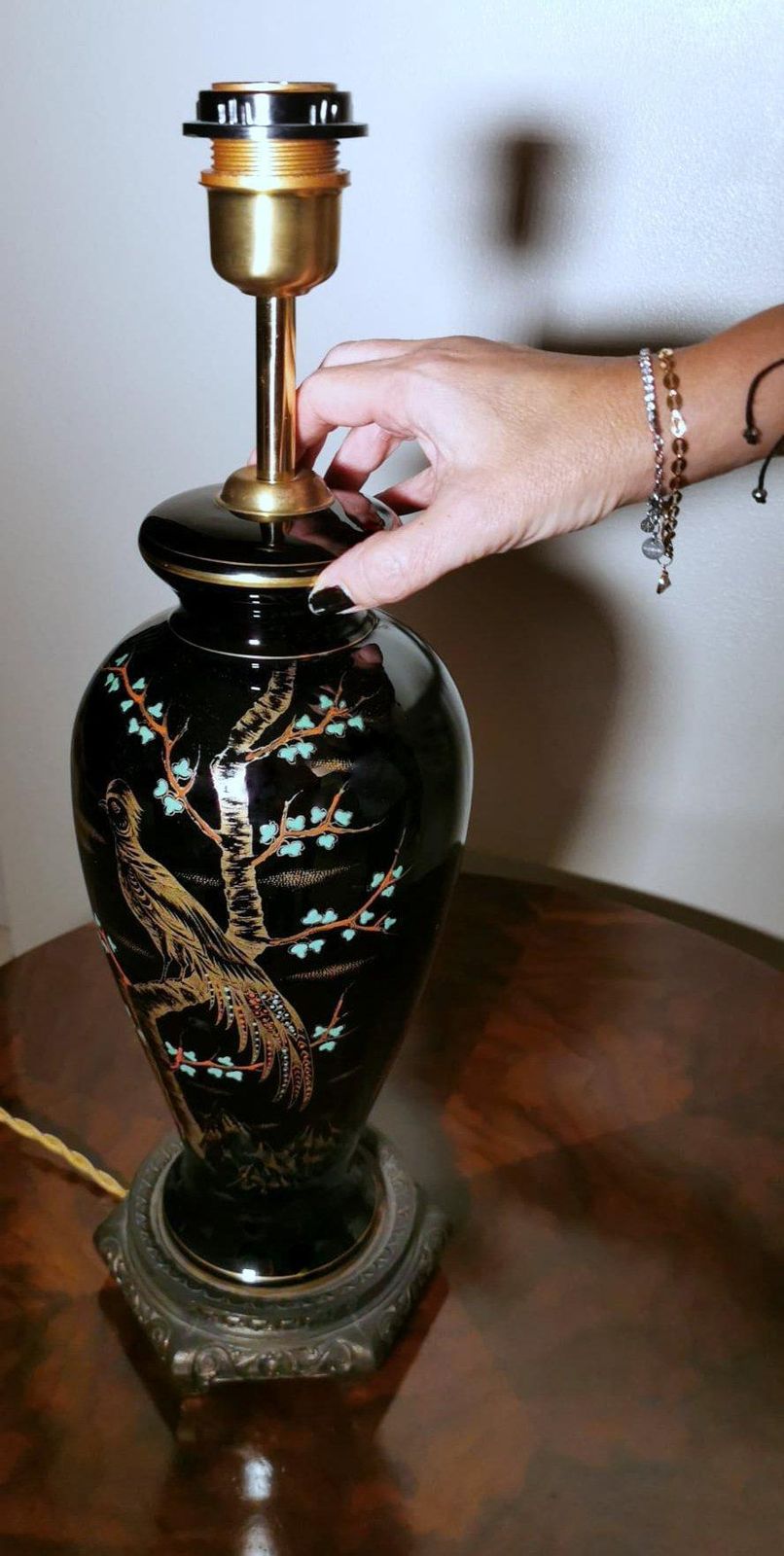 photo buy Porcelaine De Paris Rare French Lamp In Black Polished Porcelain Hand Painted