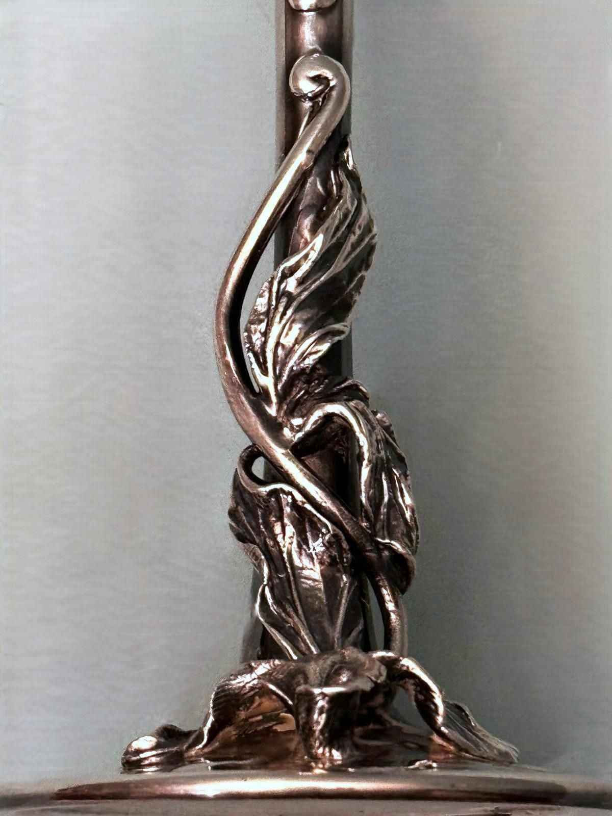 Murano "Pulegoso" Italian Glass Chalice With Art Nouveau Silver Stem photo vinterior