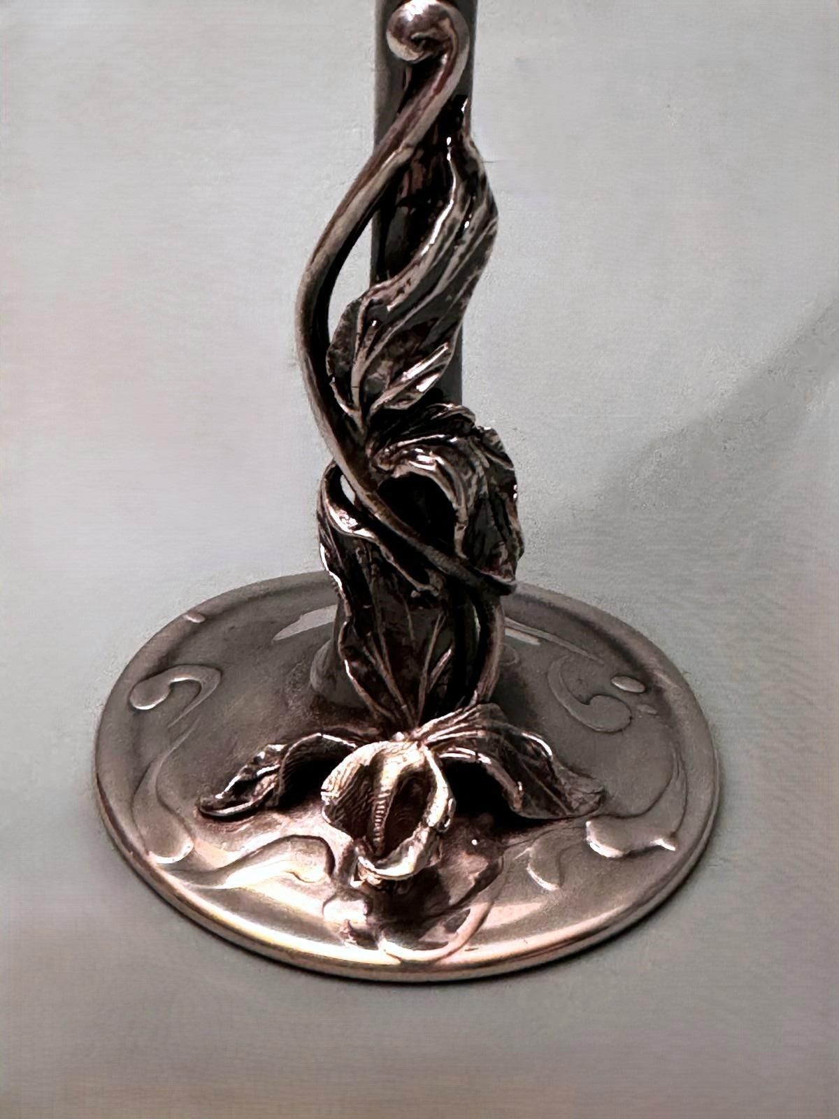 Murano "Pulegoso" Italian Glass Chalice With Art Nouveau Silver Stem photo buy