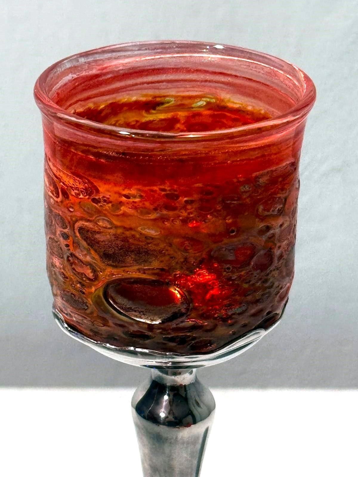 Home Decor Murano "Pulegoso" Italian Glass Chalice With Art Nouveau Silver Stem photo