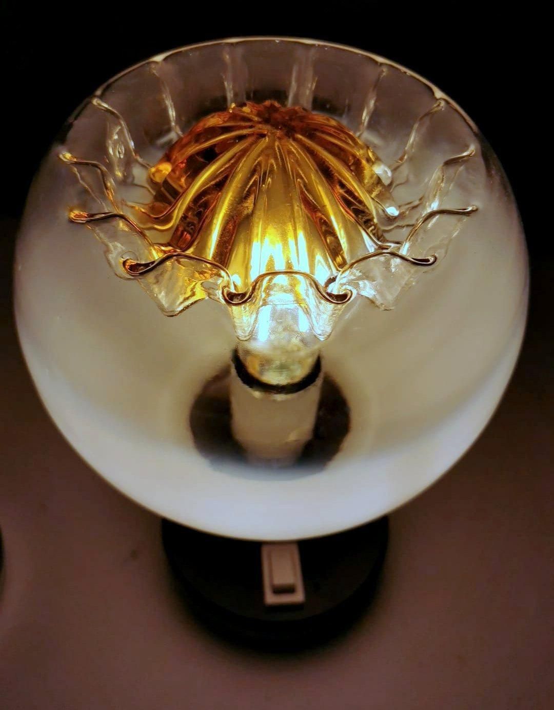 576.0 Mazzega Attibuted Pair Of Nickel Plated Metal And Murano Milk Glass Table Lamps photo