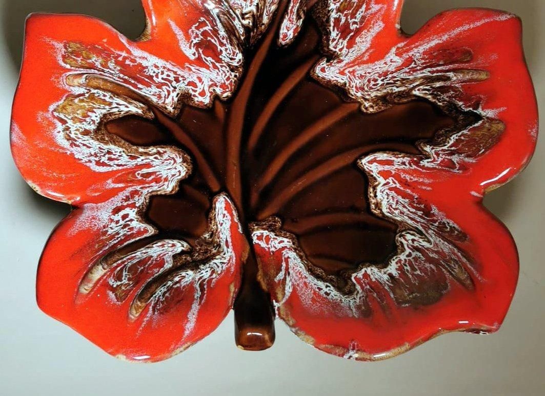 Vallauris France Colorful Ceramic Table Centerpiece Leaf Shaped photo vinterior