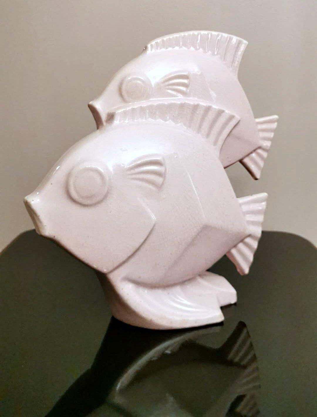 Art Deco French Sculpture Of Two Fish In Craquelé Porcelain photo furniture