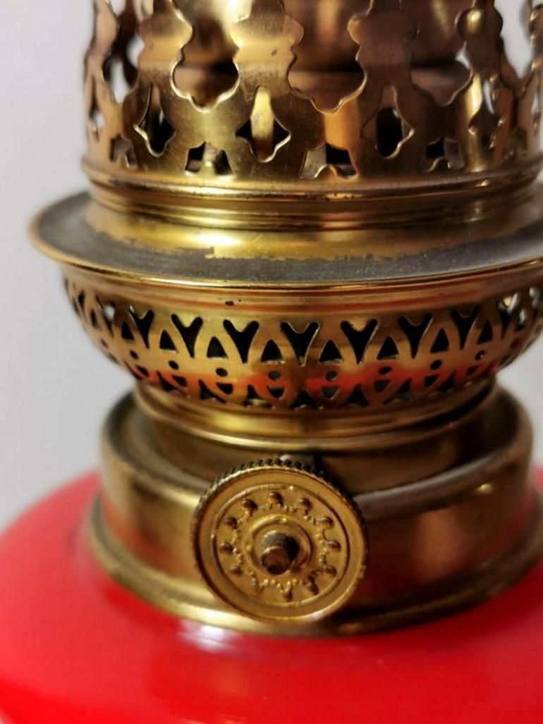 Napoleon III Style French Opaline Orange Glass Lamp Golden Brass Base photo 591.0