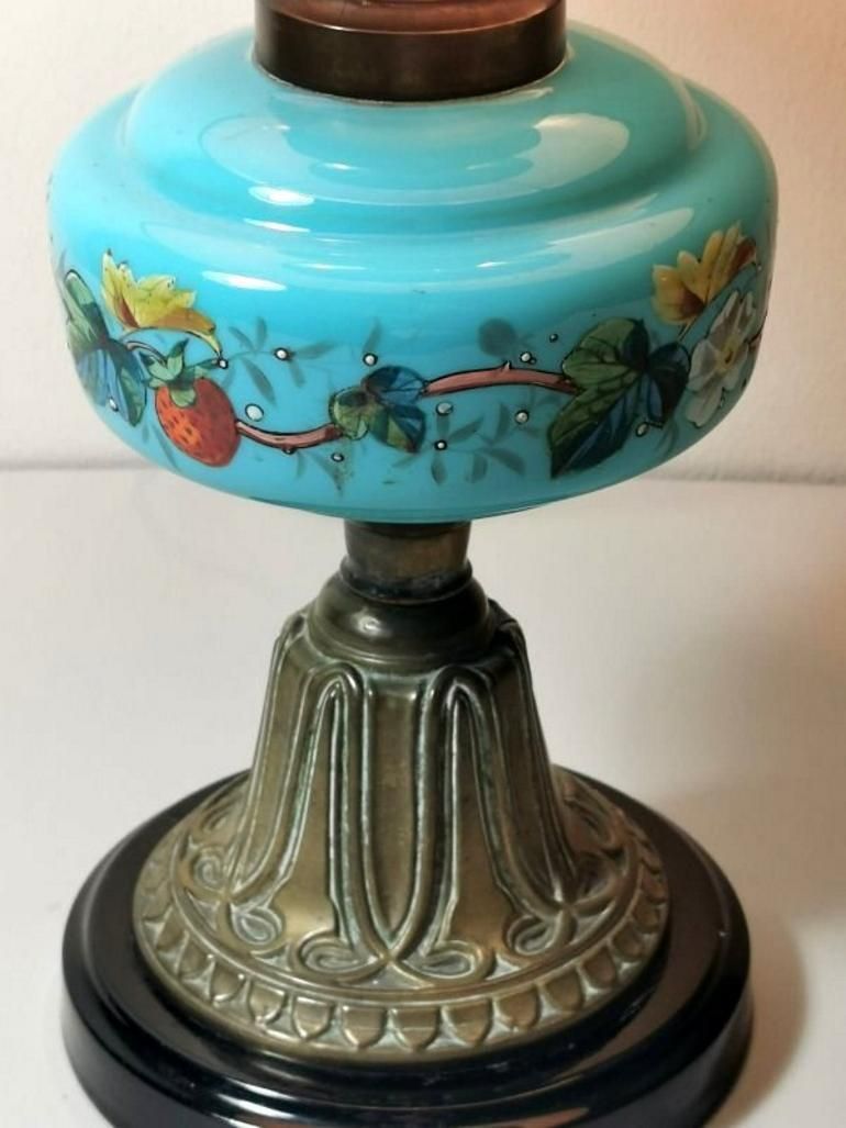 photo furniture Louis Philippe Style French Opaline Blue Glass Lamp Decorated And Golden Brass