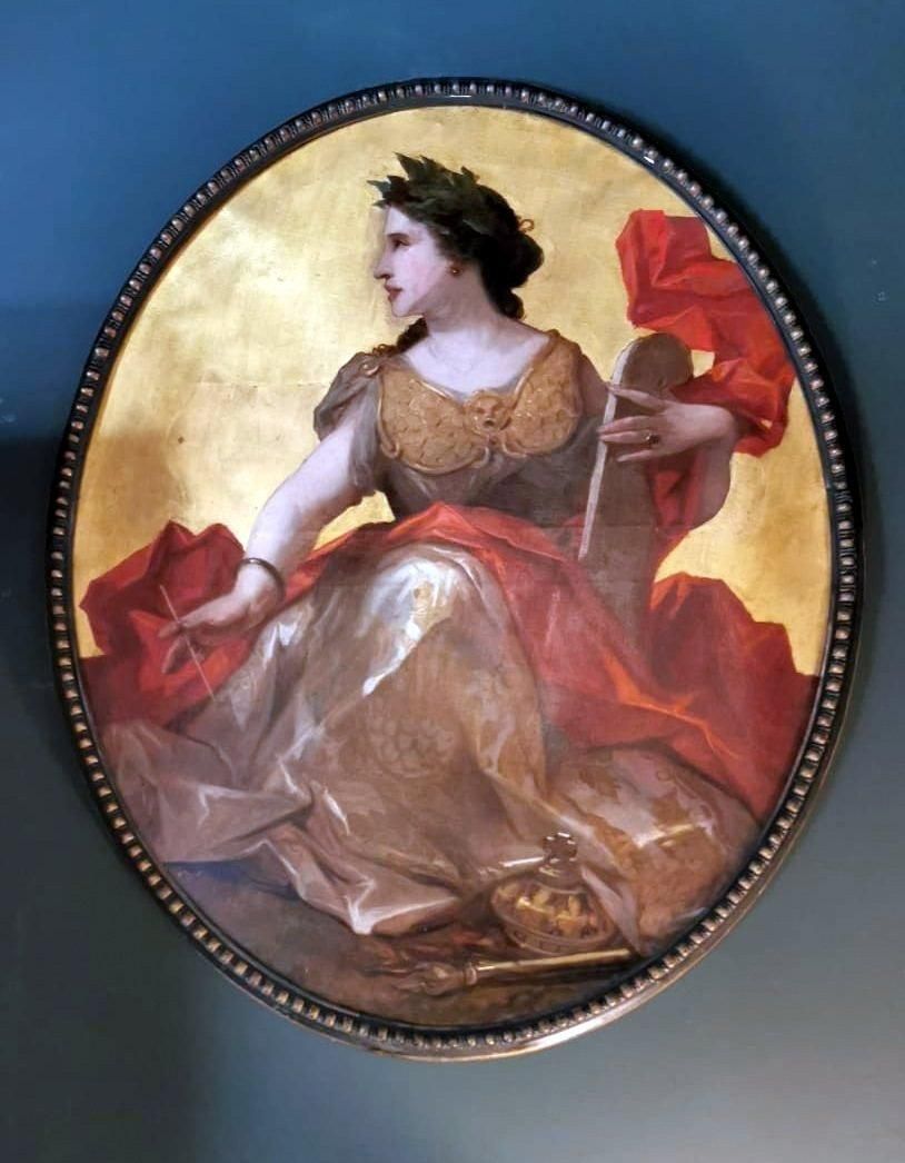 Napoleon III Style Large Oil On Canvas French Subject Calliope Gold Background photo furniture