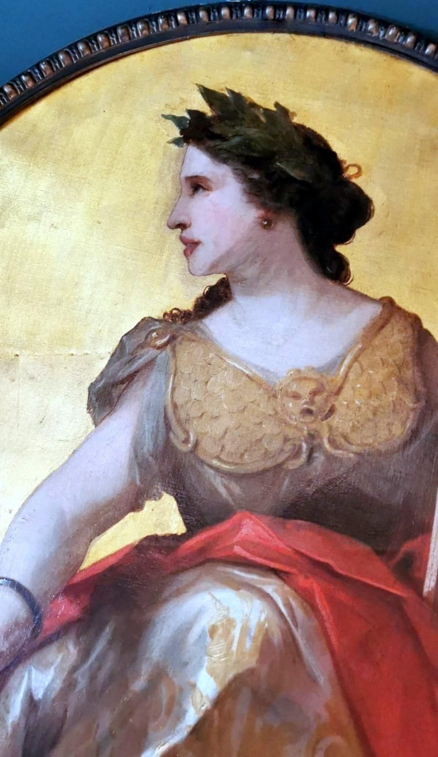 Napoleon III Style Large Oil On Canvas French Subject Calliope Gold Background photo vintage