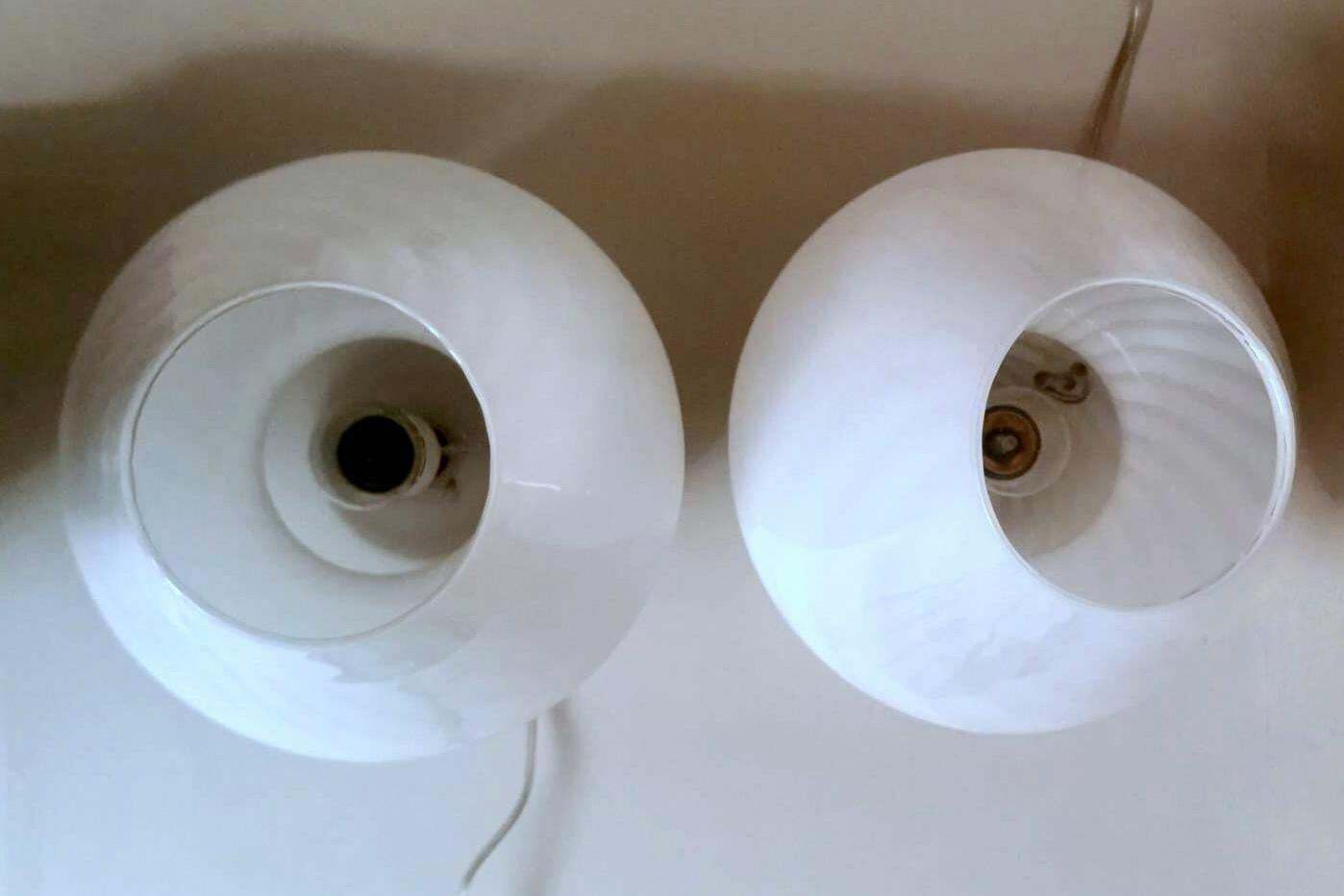 Murano Venini Style Pair Of Mushroom Shaped Opal Glass Spiral Lamps photo buy