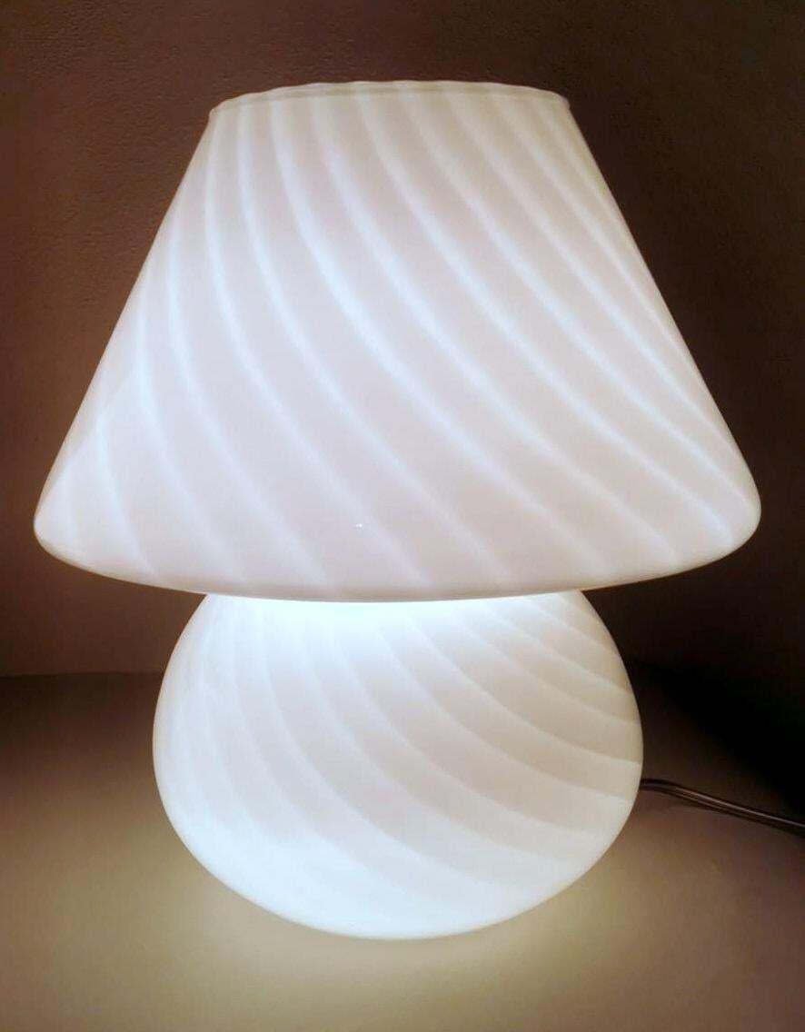 Lighting Murano Venini Style Pair Of Mushroom Shaped Opal Glass Spiral Lamps photo