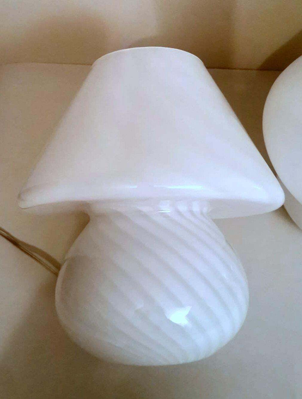photo buy Murano Venini Style Pair Of Mushroom Shaped Opal Glass Spiral Lamps