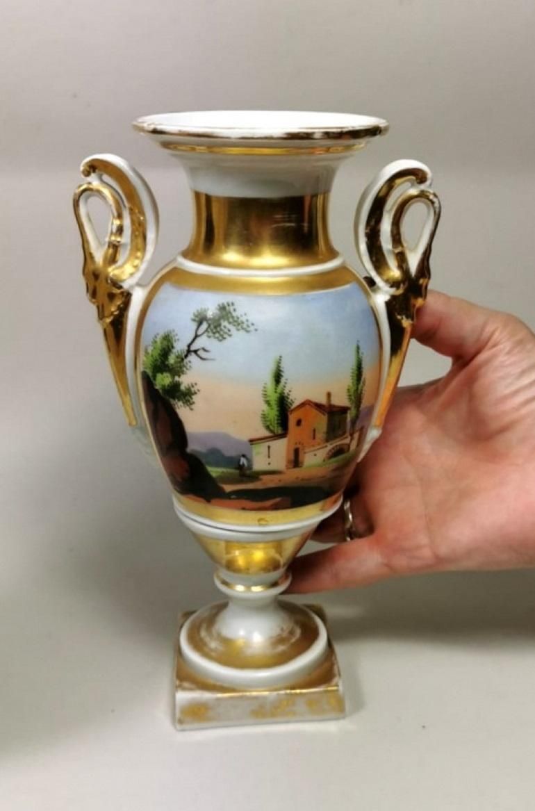 photo buy Porcelain De Paris Pair Of Hand Painted Vases Napoleon III, France