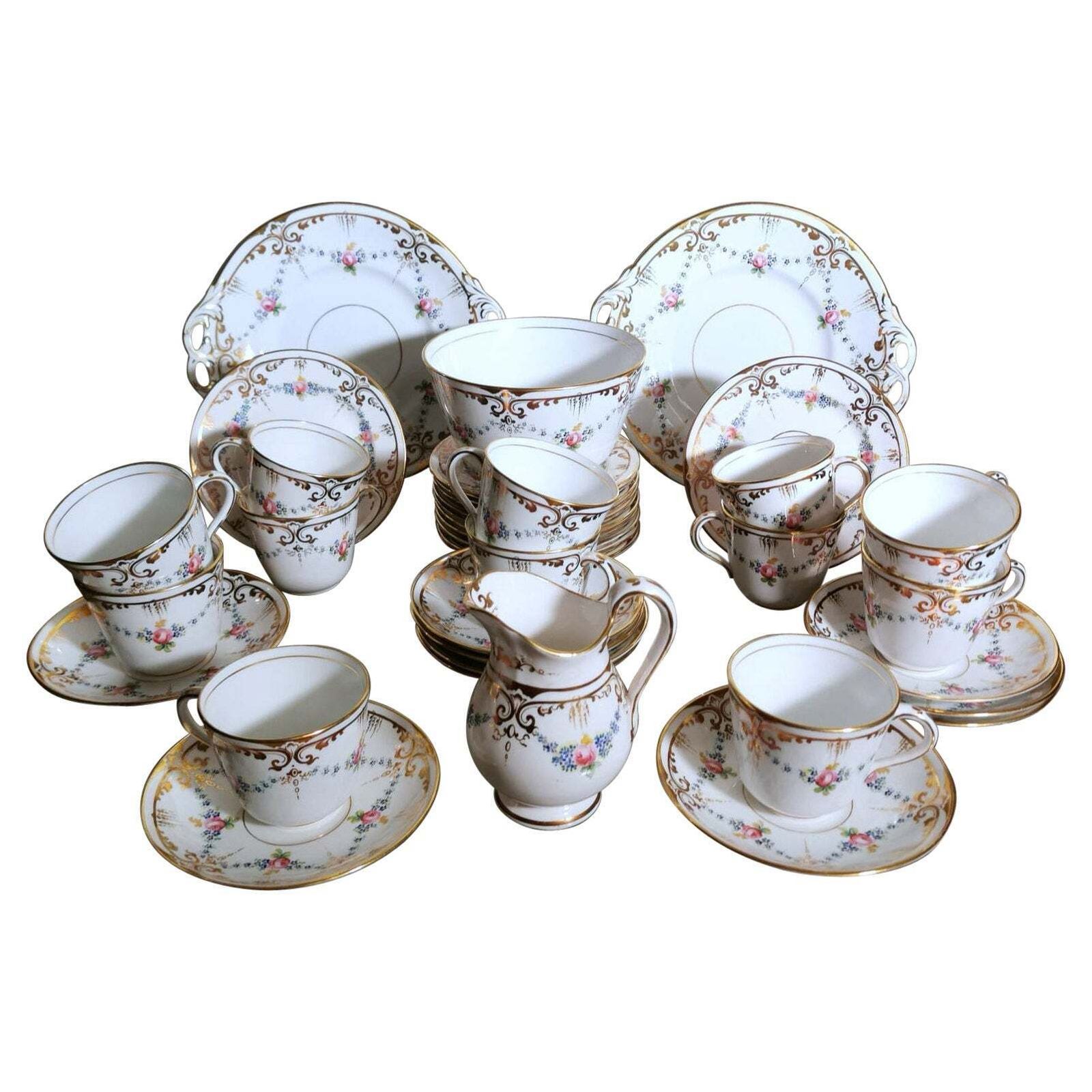 Napoleon III Style Porcelain De Paris Coffee/Tea Service For 12 People 28 Pieces