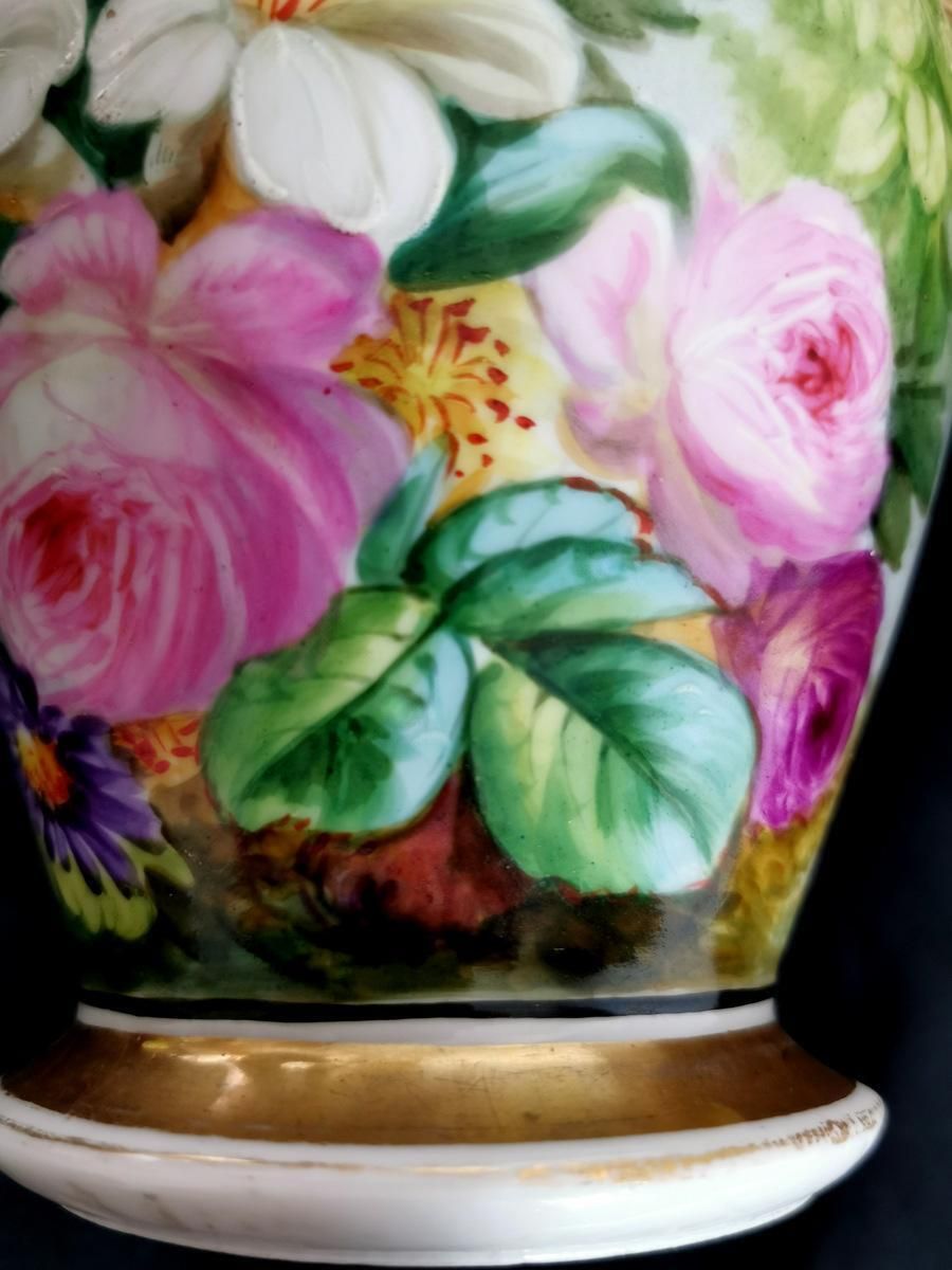 1312.0 Porcelain De Paris Napoleon III Pair Of French Hand Painted Vases photo