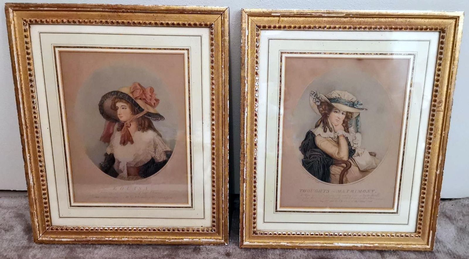 Pair Of English Color Prints With Golden Frames photo for sale