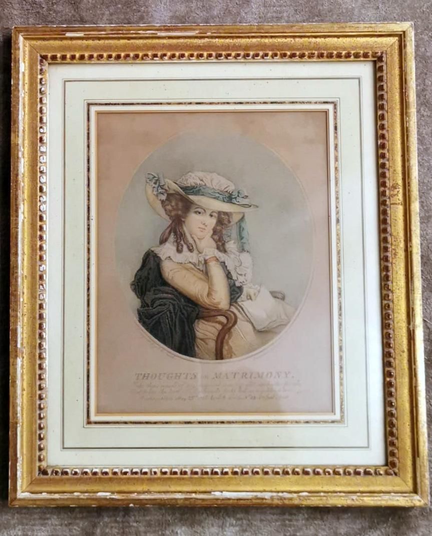 Pair Of English Color Prints With Golden Frames photo vintage