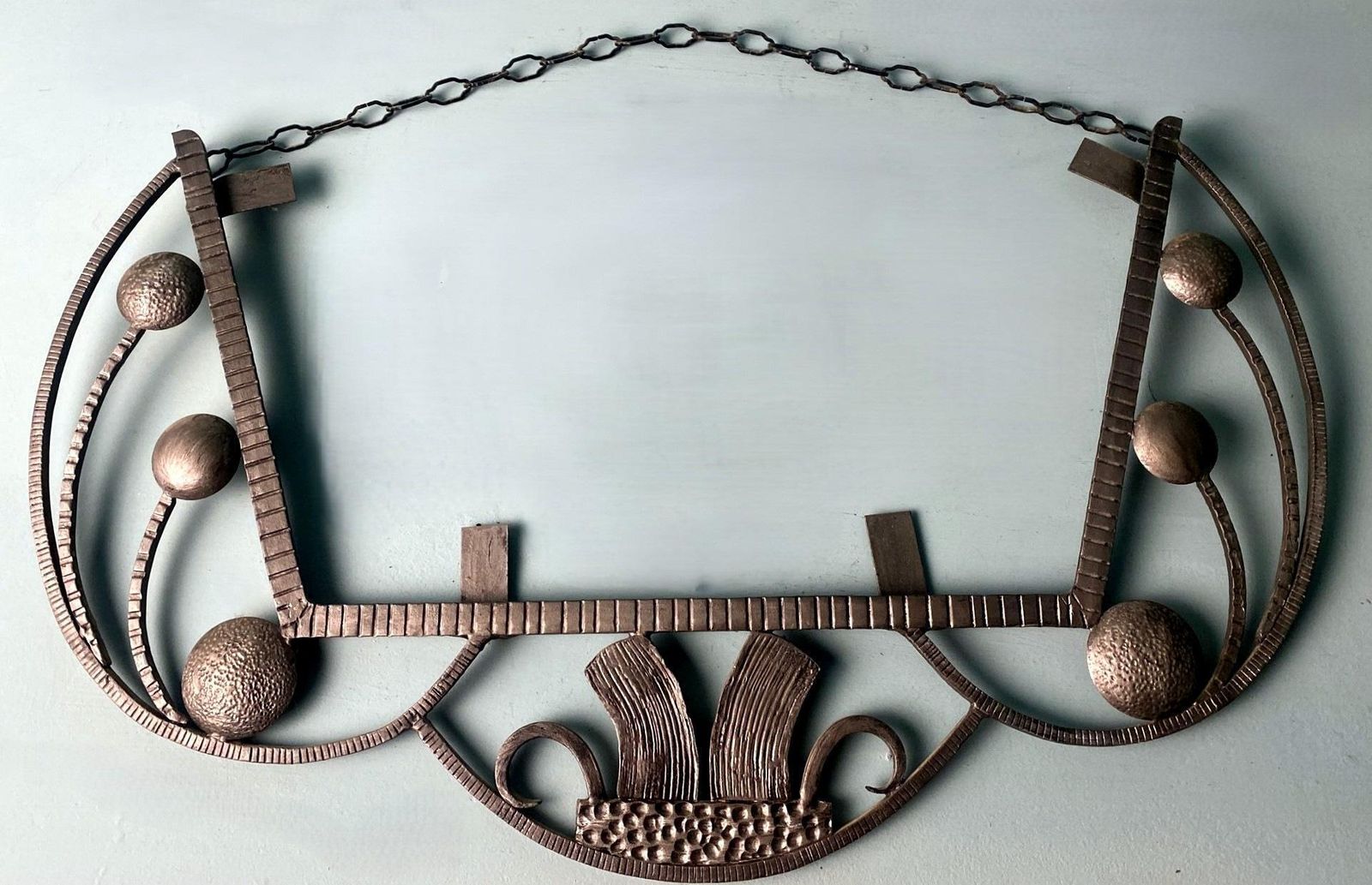 French Art Nouveau Wrought Iron Mirror With Beveled Glass photo furniture