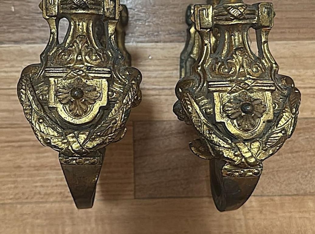 Louis XVI Style Pair Of French Bronze Curtain Holdbacks, Gilded And Chiseled photo vinterior