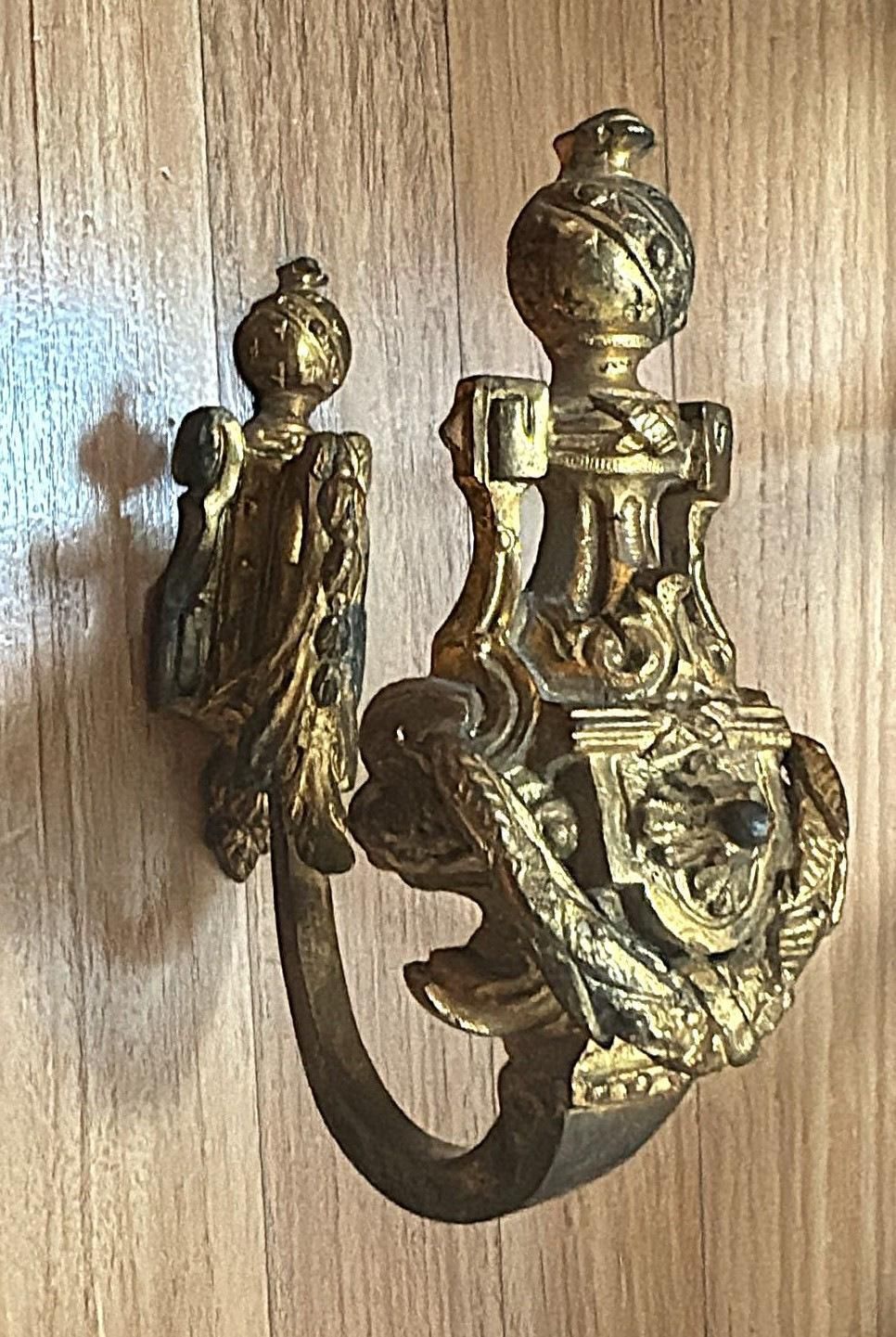 photo for sale Louis XVI Style Pair Of French Bronze Curtain Holdbacks, Gilded And Chiseled