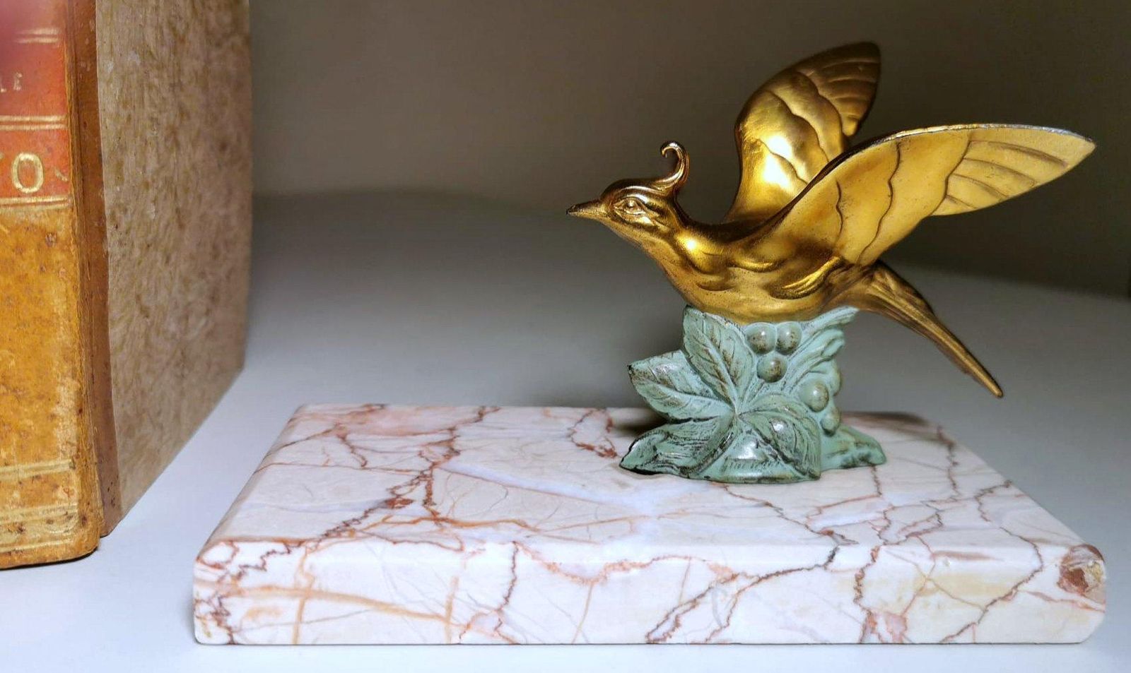 304.0 Art Deco France Pair Of Metal Bird Bookends With Fine Marble Base photo