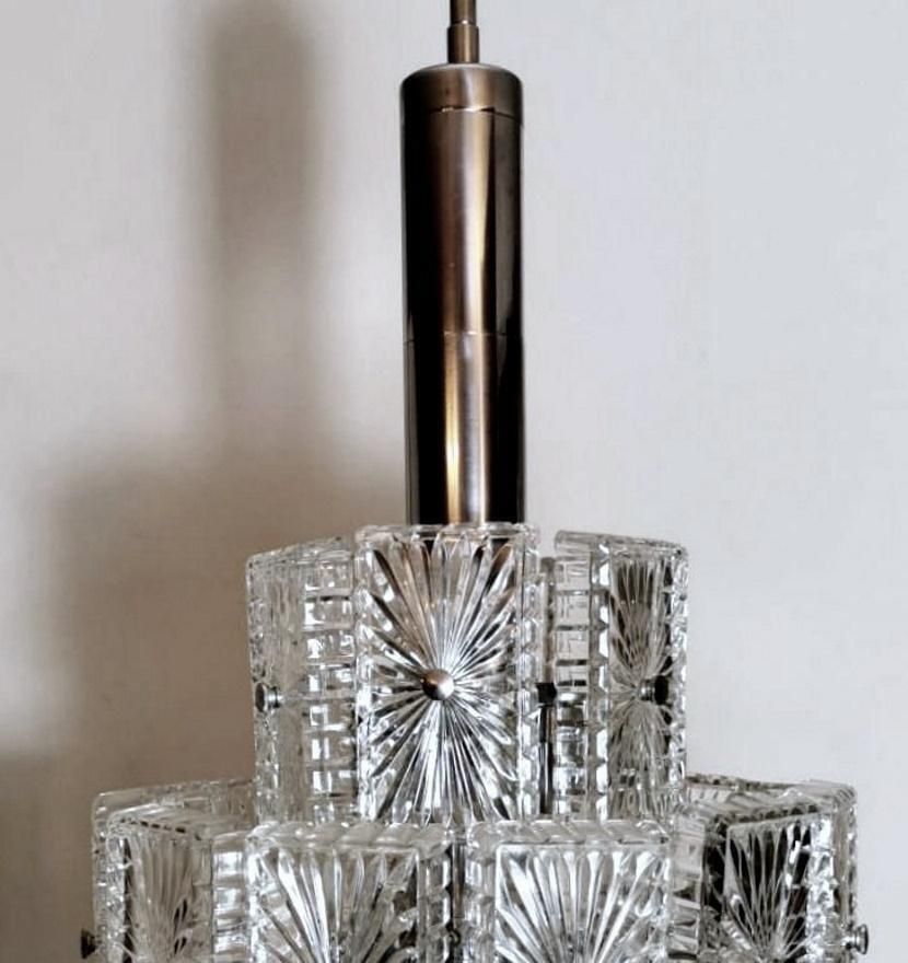 Vintage Italian Half Crystal And Nickel Plated Metal Chandelier photo 693.0