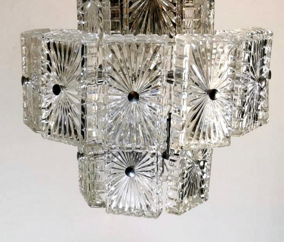 Vintage Italian Half Crystal And Nickel Plated Metal Chandelier photo vinterior