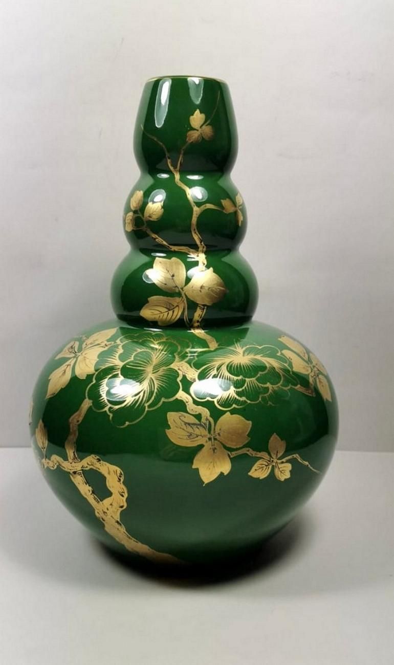 Art Decò Green Enameled Terracotta Vase With Pure Gold Decorations, France photo furniture