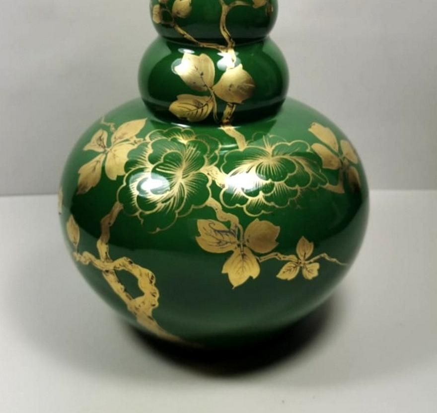 Art Decò Green Enameled Terracotta Vase With Pure Gold Decorations, France photo buy