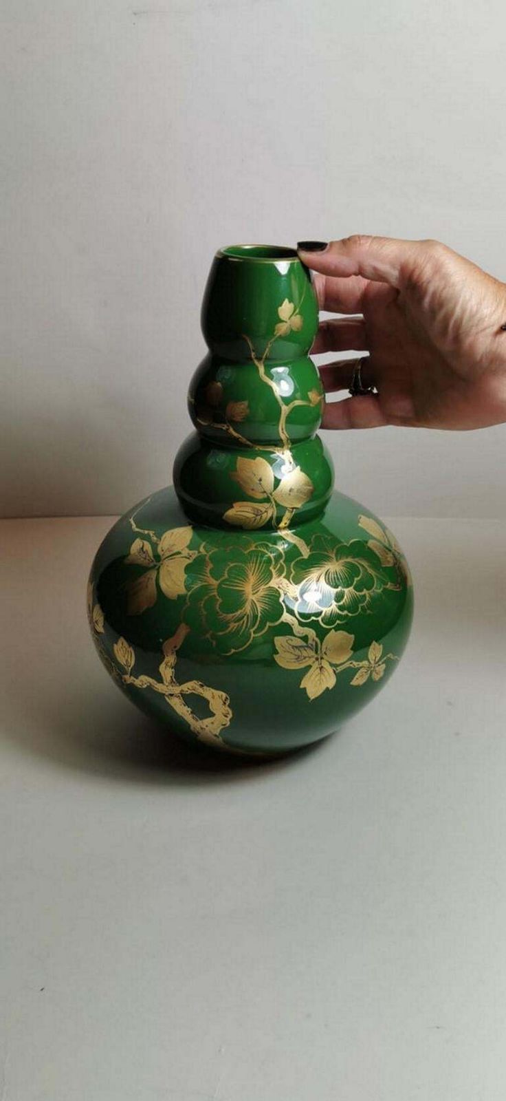 photo buy Art Decò Green Enameled Terracotta Vase With Pure Gold Decorations, France