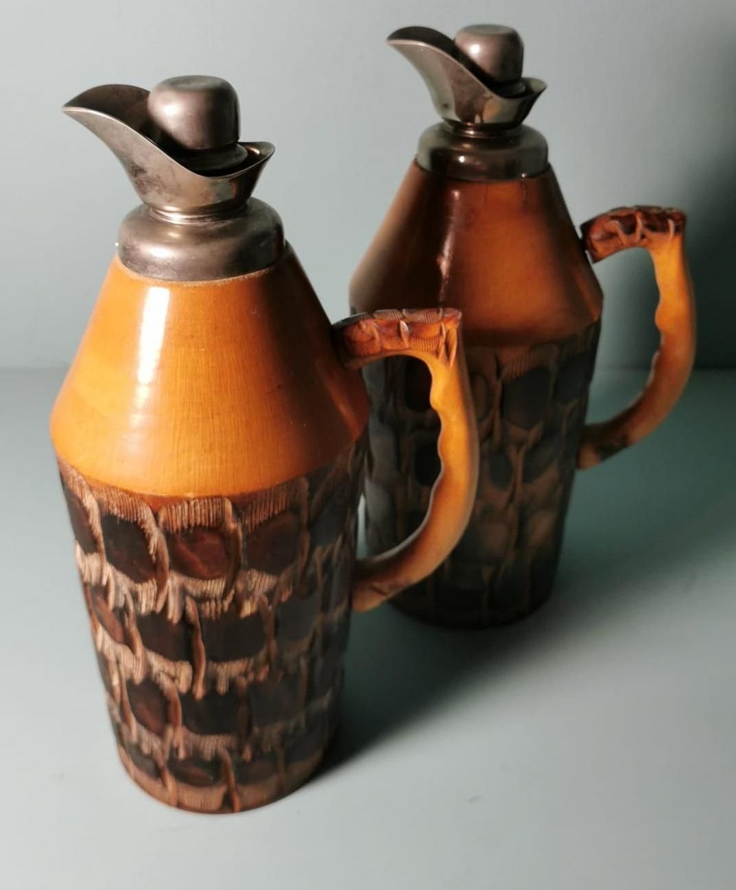Tura Aldo For Macabo Pair Of Italian Thermal Jugs In Bamboo And Metal photo furniture