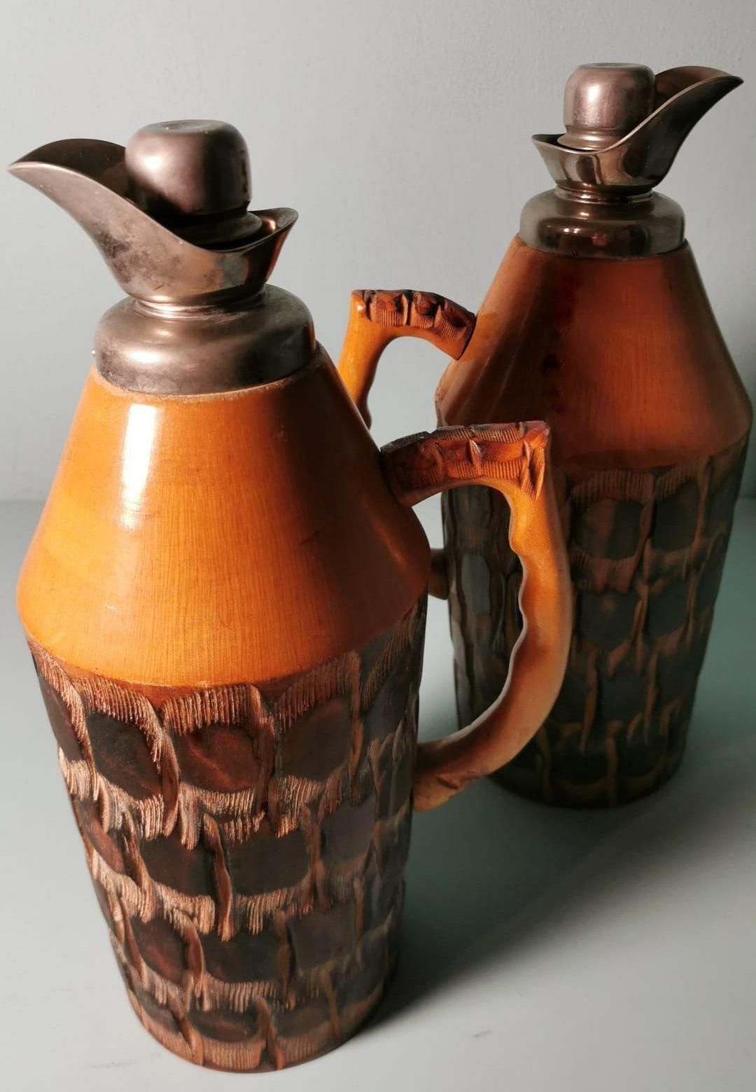Tura Aldo For Macabo Pair Of Italian Thermal Jugs In Bamboo And Metal photo 677.0