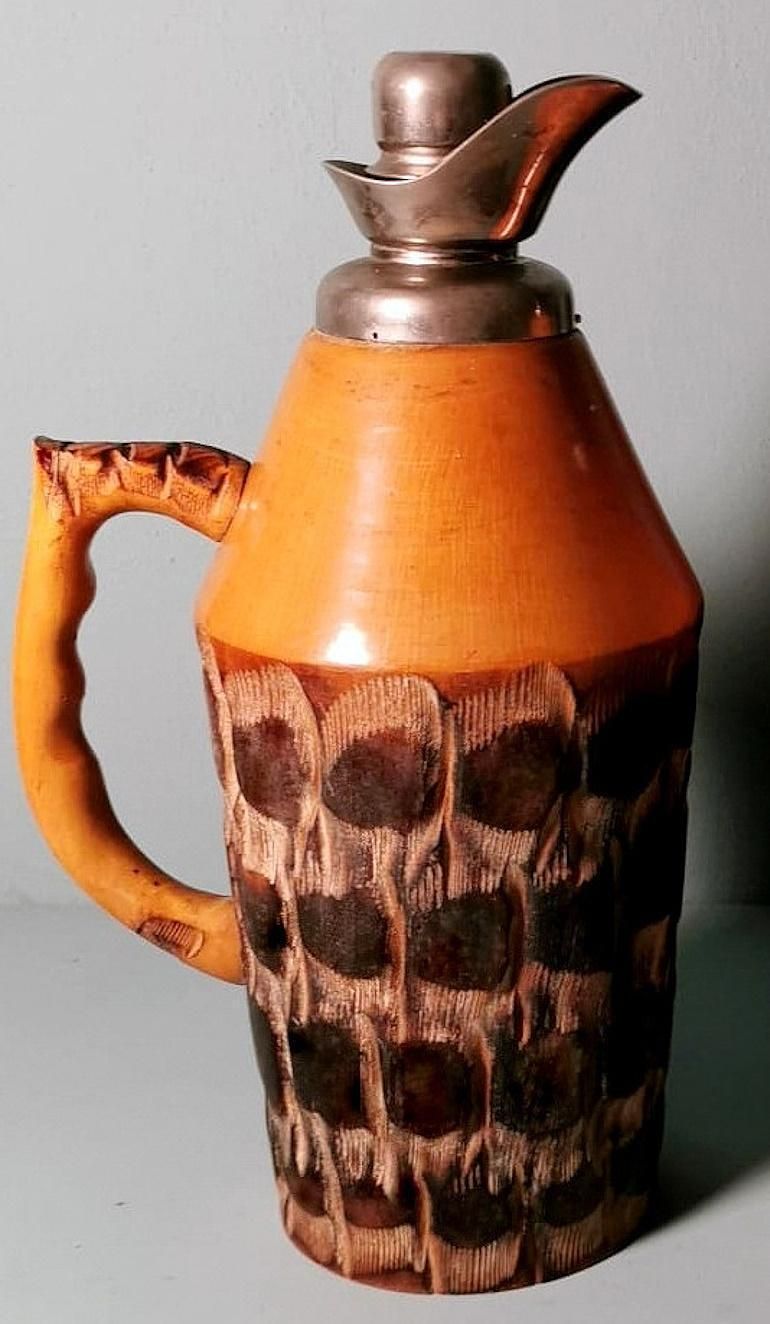677.0 Tura Aldo For Macabo Pair Of Italian Thermal Jugs In Bamboo And Metal photo